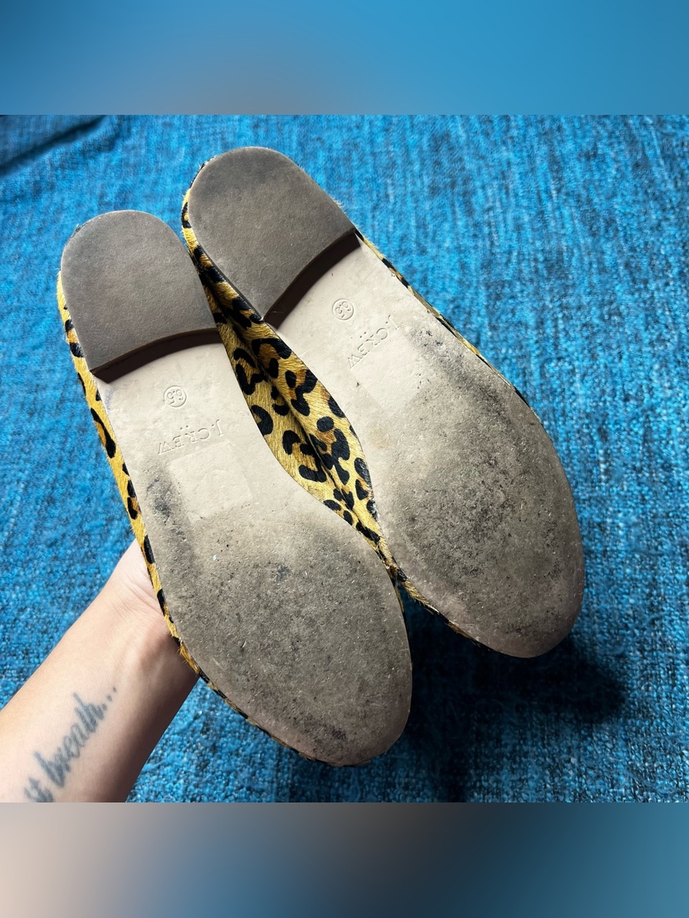 J.Crew Leopard Print Calf Hair Leather Flats Tan Black Women's 6.5 Style E1341 - Picture 8 of 10